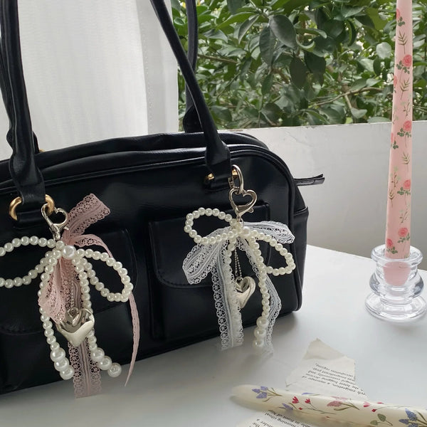 Chic Pearl Bow Keychain Charm